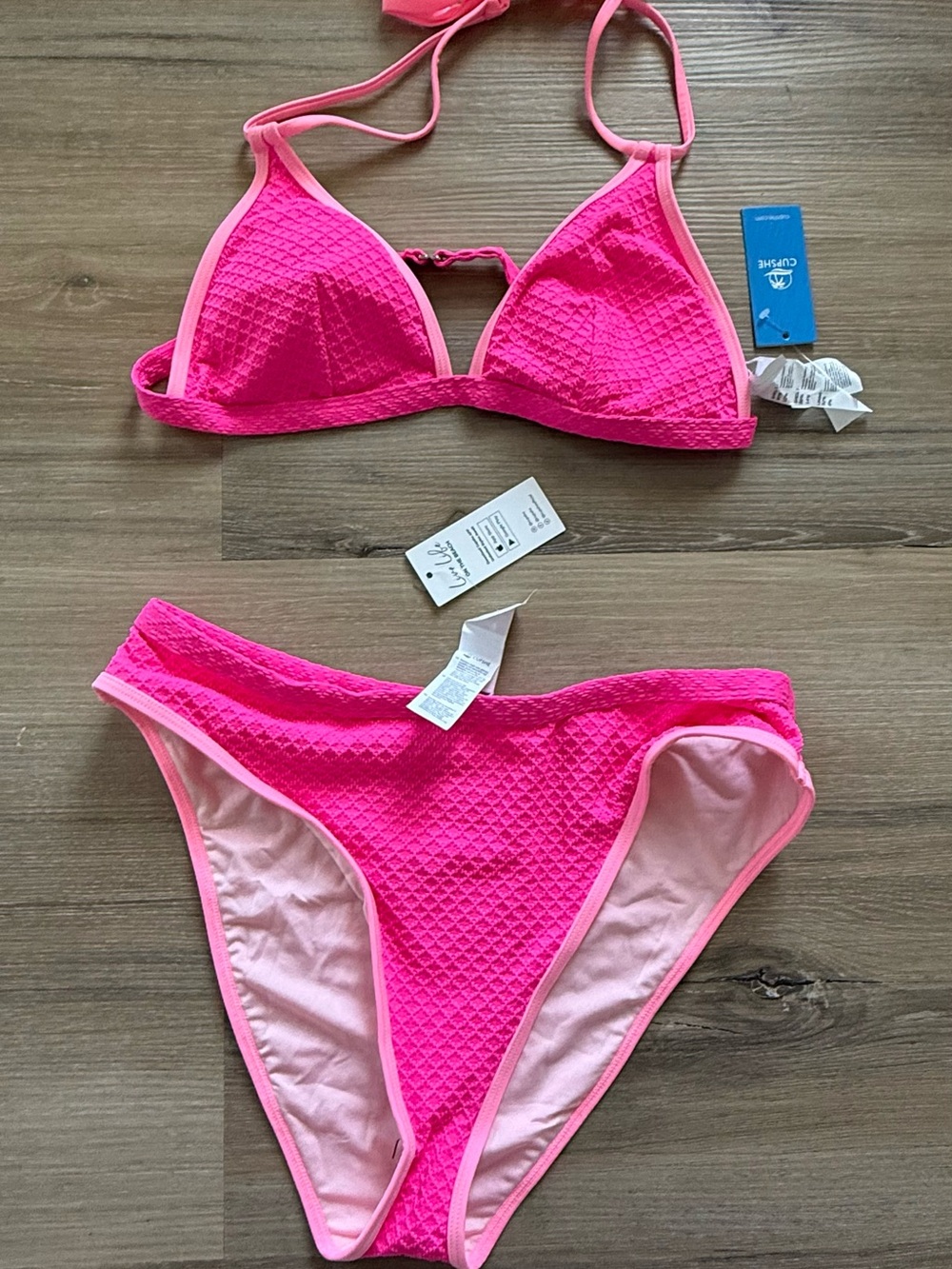Cupshe Hot Pink Textured Two-Piece Bikini